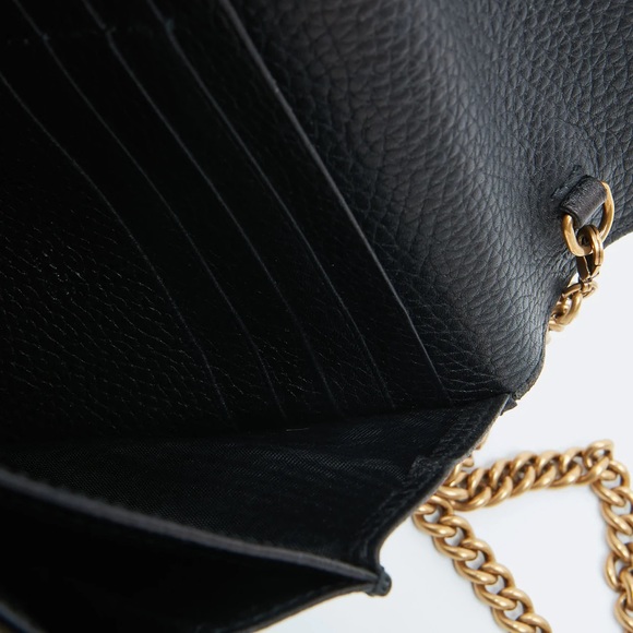 GUCCI BLACK GRAINED LEATHER GG MARMONT SMALL CHAIN BAG - Picture 5 of 10